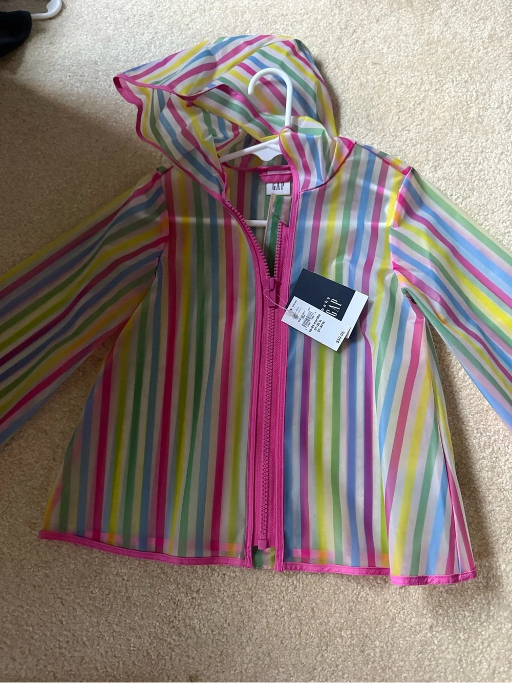 GAP Baby Rainbow Striped Hooded Jacket with Pink Trim
